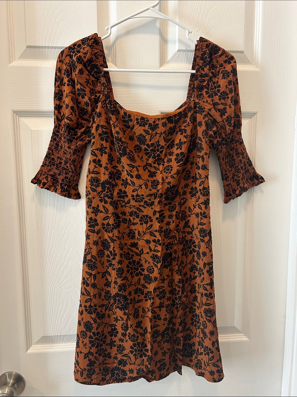 Francesca’s Rust Floral Square-Neck Dress